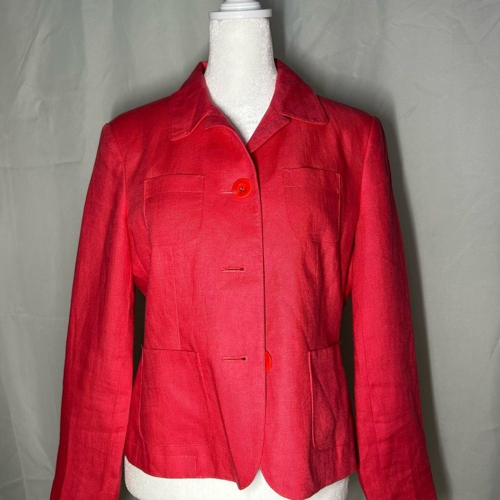 Talbots petites women’s irish linen blazer red pink coral size 6